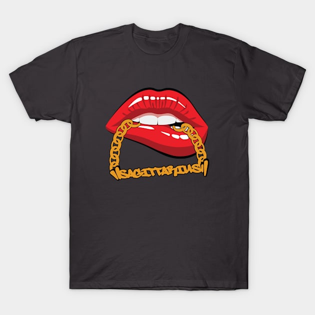 Sagittarius Zodiac Birthday Lips Gold Chains T-Shirt by ssflower